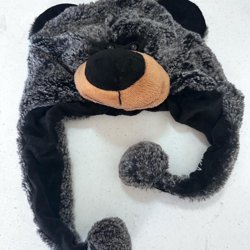 Fuzzy Bear Hat with Pom Poms Used